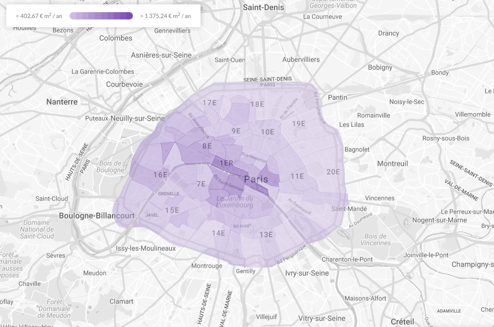 Immobilier commercial - Cartographie des valeurs locatives parisiennes (PDV Data)